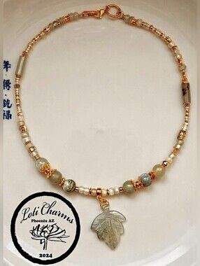 Exquisite Light Green Jade In Artisan Handmade 18K Gold Plated Necklace